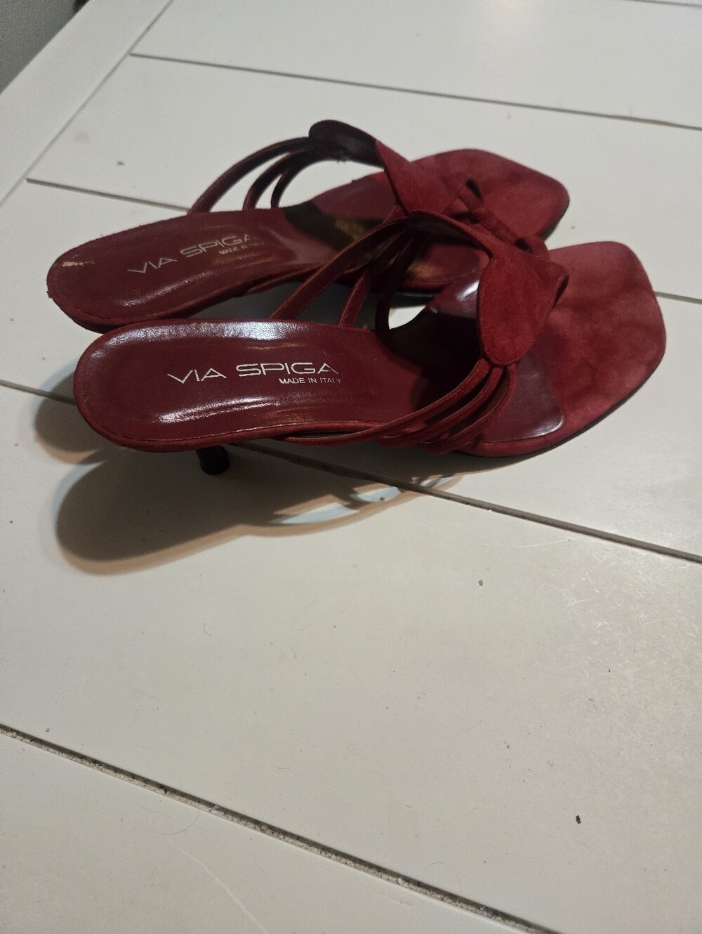 Vintage Via Spiga Red Heart-Detail Suede Women's Sandals Heatt Shape - Picture 4 of 7